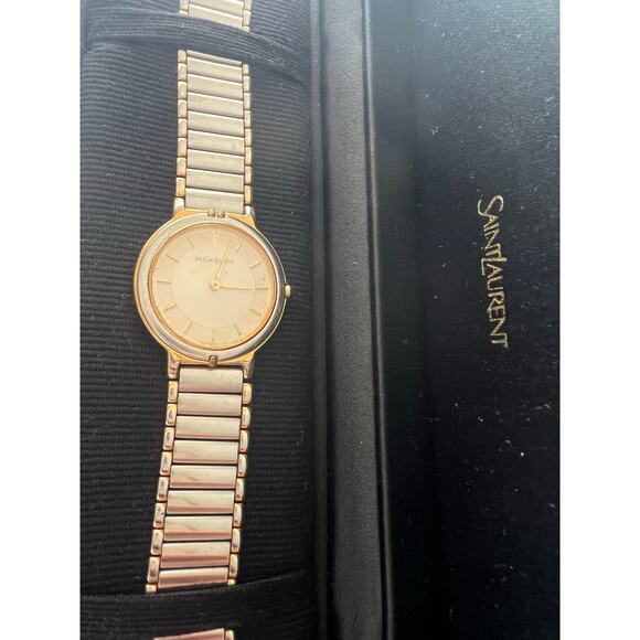 Vintage Yves Saint Laurent Wristwatch Two Tone Gold Silver Quartz✨ - Picture 6 of 14